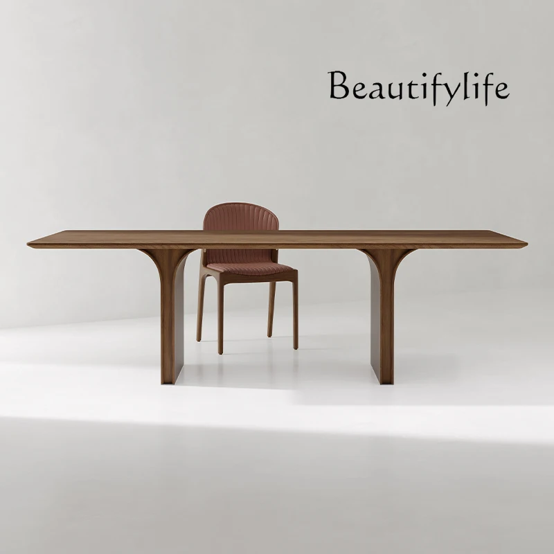 

hogar Italian minimalist dining table North American black walnut solid wood log rectangular dining table meeting guest tea tabl