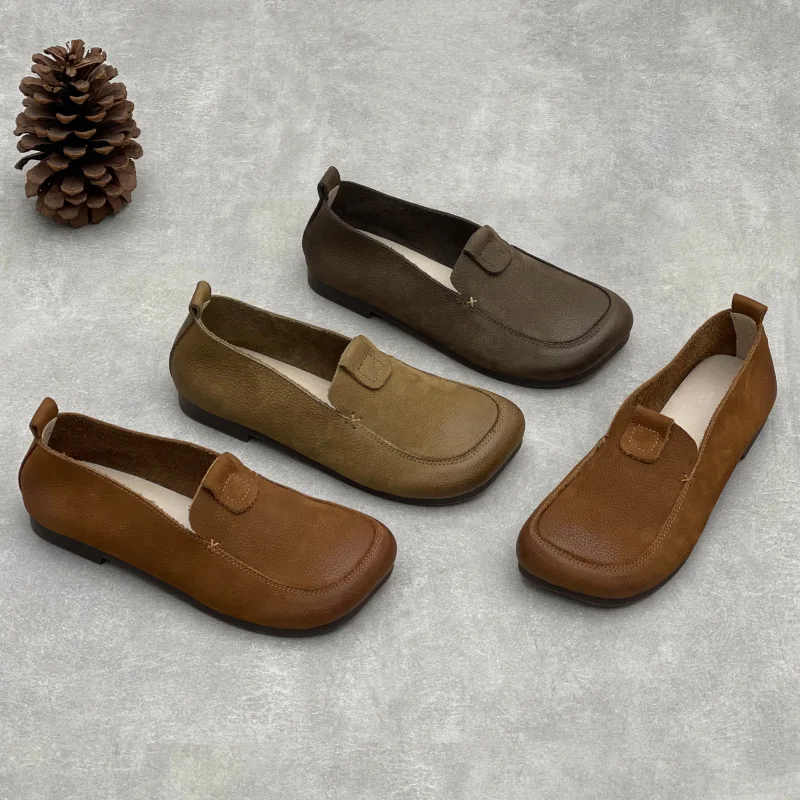 

GKTINOO Ретро-лоферы из натуральной кожи, весна 2026, новые, с квадратным носком, на мягкой подошве, из воловьей кожи, женские слипоны без застежек