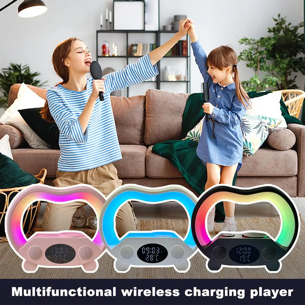 Multifunction Rgb Night Light Wireless Bt Speakers Fast Wireless Alarm Bedroom Up With Clock Charging Wake Light Sunr P0o8