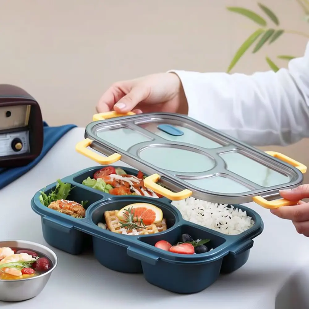 Divided Lunch Box Food Container 5 Compartments Microwave Safe Bento Case Durable Meal Storage Holder For Commuter School