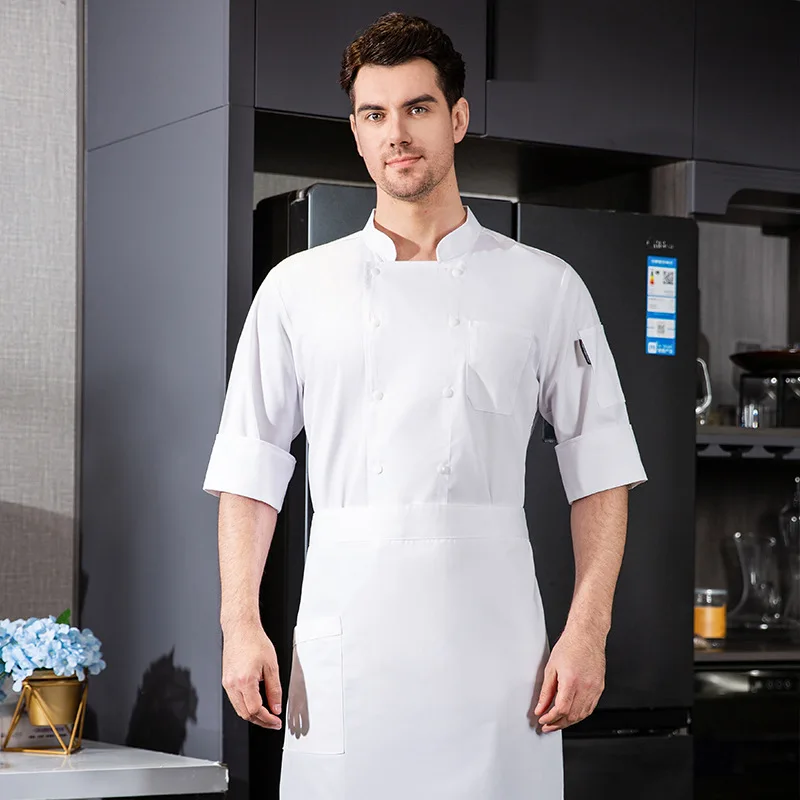 

Рабочая униформа для поваров, мужская, с коротким рукавом, для кейтеринга, кухни, отелей, ресторанов западной кухни, чисто белая рабочая одежда с логотипом.
