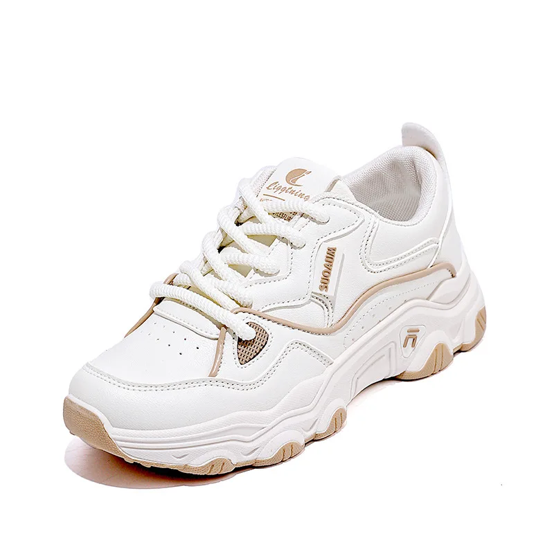 

White Platform Women's Sneakers 2025 Autumn Lace-Up Thick Bottom Vulcanize Shoes Woman Leather Breathable Sports Shoes Ladies