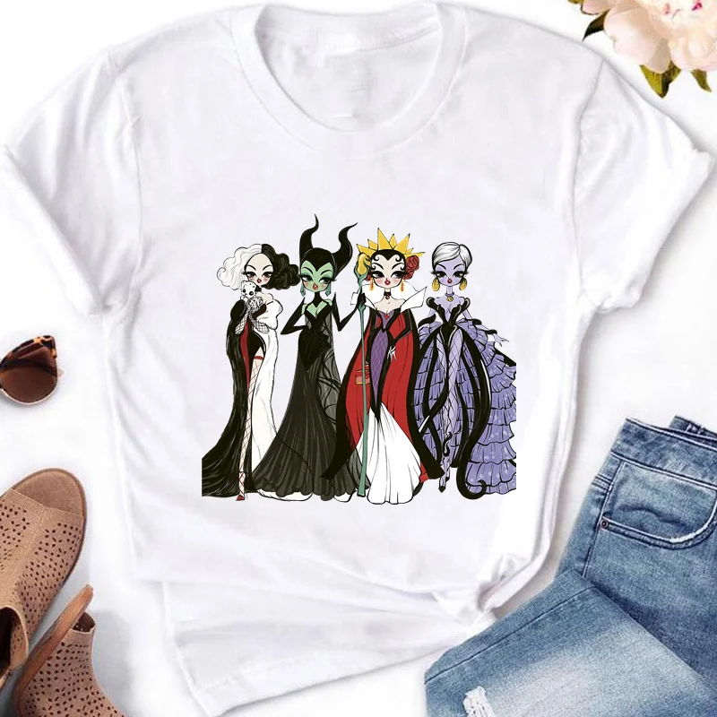 Cartoon Disney Villains Queen Print Women T-Shirt Short Sleeve Fashion Casual Clothes Summer Tshirts Tops Tee Female T Shirt