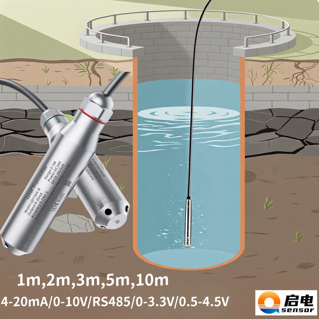 Water Tank Well 1m 2m 3m 5m liquid Level Sensor Transmitter 4-20mA 0-10V RS485 10m 15m Probe Transmitter