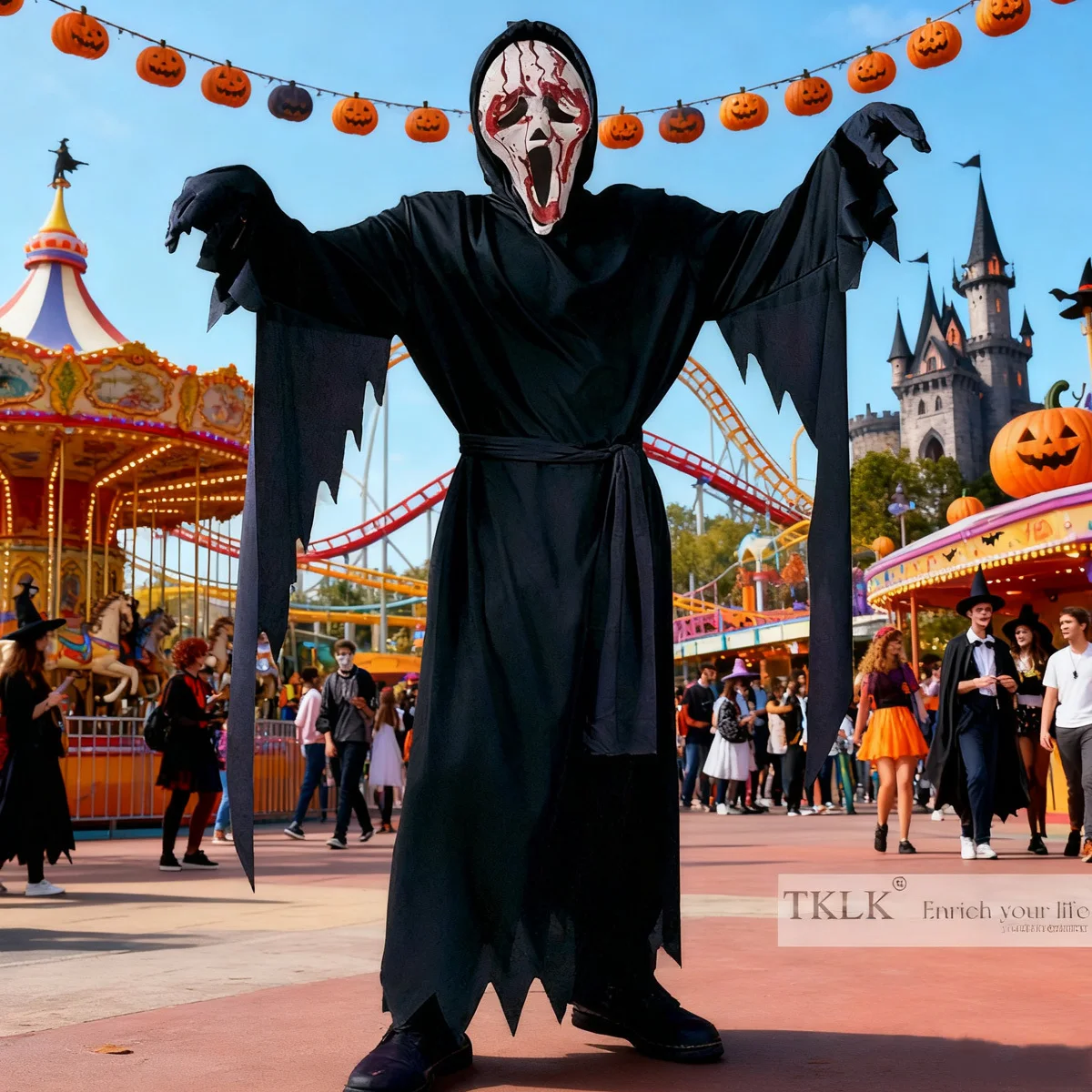 

1 Set Halloween costumes, party photobooth props, horror movies cosplay outfits, loud screams scary clothes, masks, gloves