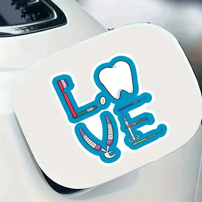 

1pc 2D Flat "LOVE" Dental Sticker, Waterproof Vinyl Decal, Ideal for Dentist Gift, Laptop, Car Window & Motorcycle Helmet Decor