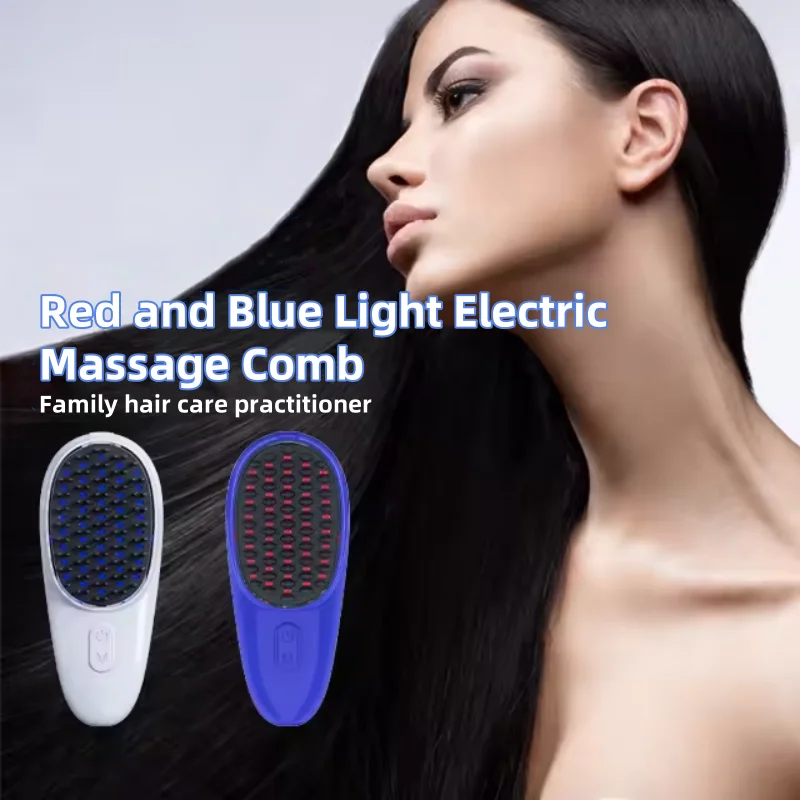 Electric Massage Comb Red Blue Light Photon Therapy Hair Growth Anti Hair Loss High Frequency Vibration Head Massager Brush