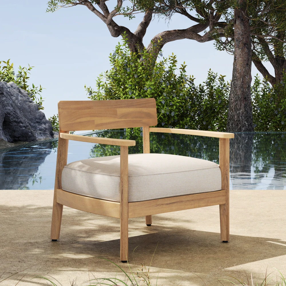 Wooden chair with removable cushion,Mallorca Acacia Wood Club Chair With Seat Cushion, Set of 1/2