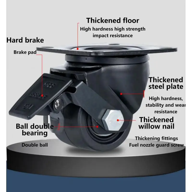 

(1Pcs) 3 inch-Super Heavy Duty Industrial Universal Caster/M12/Flat Plate/Low Center of Gravity Load-bearing Nylon Brake Wheel