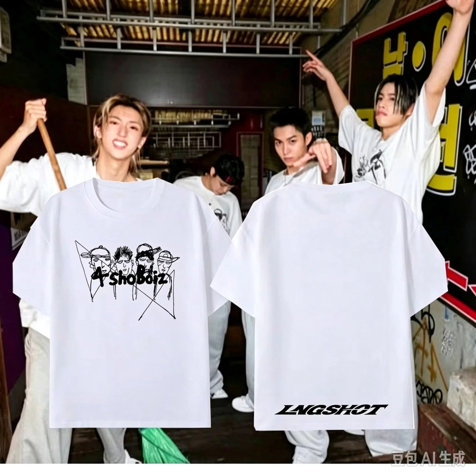 Men's Women's LNGSHOT Kpop Fashion Jay Park Same  Short Sleeve Casual T-shirt High Quality T-shirt Hip Hop Plus Size Tops