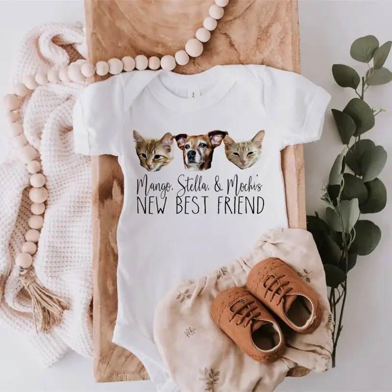 Custom Pet Portrait Baby BodySuit | Custom DOG bodysuit, Baby Shower, Pregnancy Announcement, Baby and Dog, New sibling, My new