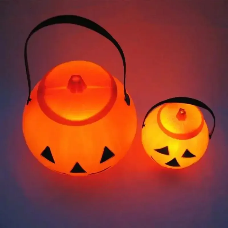 Halloween Glowing Decorative Plastic Pumpkin Lantern Candy Jar Children's Performance Props Lid Pumpkin Bucket