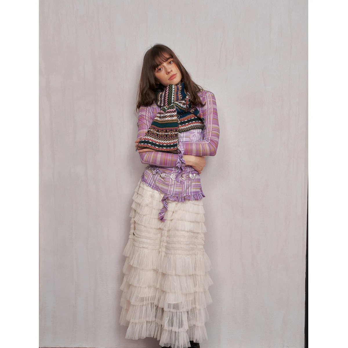 قطعة واحدة من وشاح الصوف المحبوك متعدد الألوان مع شرابات، ناعم، مقاوم للبرد، متعدد الاستخدامات لتدفئة الرقبة