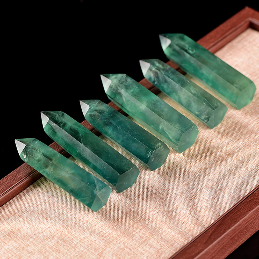 4PCS Natural Green Fluorite Pillar Handmade Green Polishing Love Gift Spiritual Healing Series Mineral Home Decoration Gift