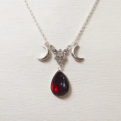 Gothic Vampire Drop Necklace For Women Girls Pagan Witch Jewelry Accessories Gift Vintage Moon Butterfly Blood Drop Demon Choker