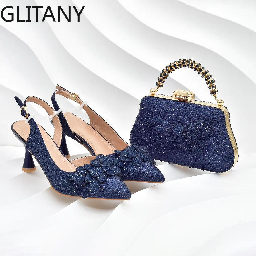 Recién llegado, conjunto de zapatos y Bolsa de fiesta para mujer, tacones altos con diamantes completos de Italia, zapatos de tacón de lujo para mujer, conjunto de zapatos y Bolsa italianos a juego