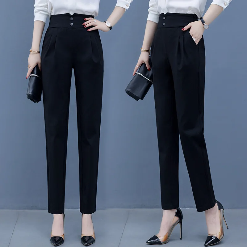 ارتفاع الخصر التخسيس تنوعا المرأة الخريف بدلة أنيقة السراويل ثنيات عارضة سليم السراويل تنوعا السراويل للنساء