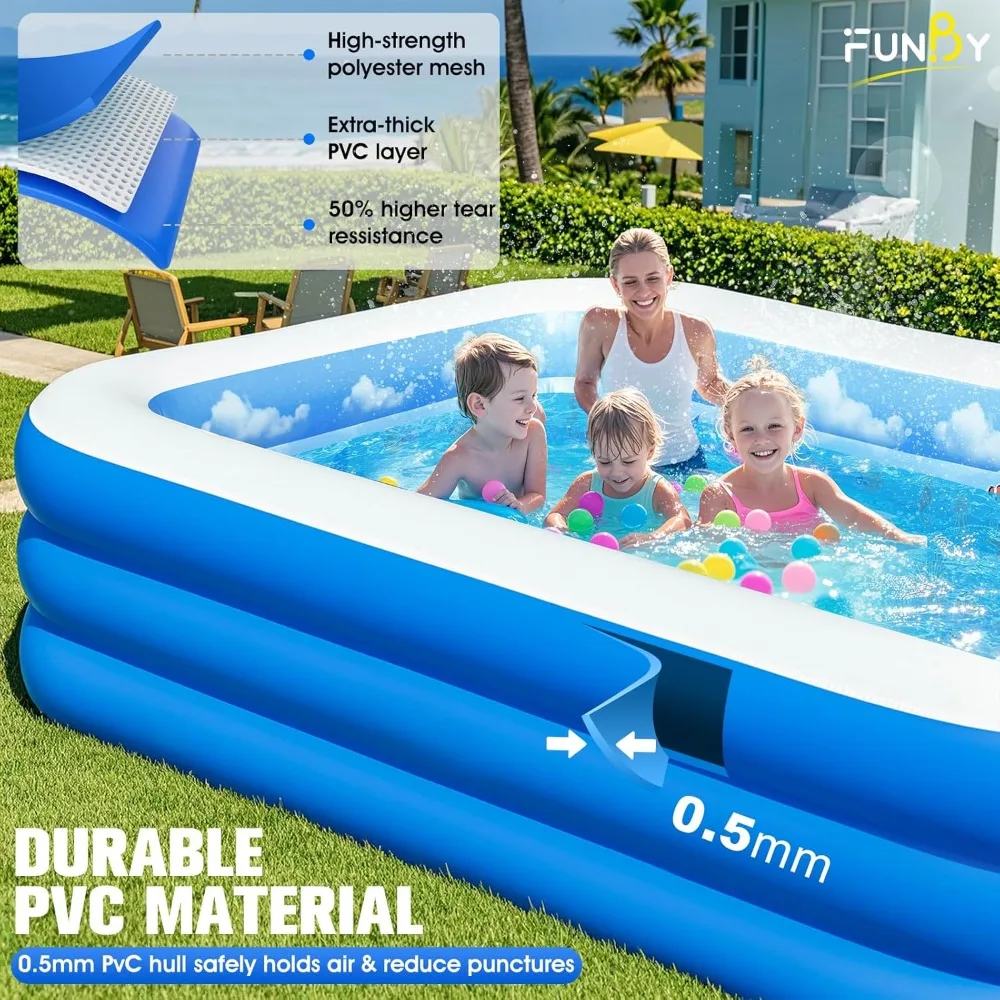Inflatable Pool with Canopy,Upgraded Inflatable Swimming Pool for Kids,Adult,Large Inflatable Blow up Pools, for Backyard-Blue