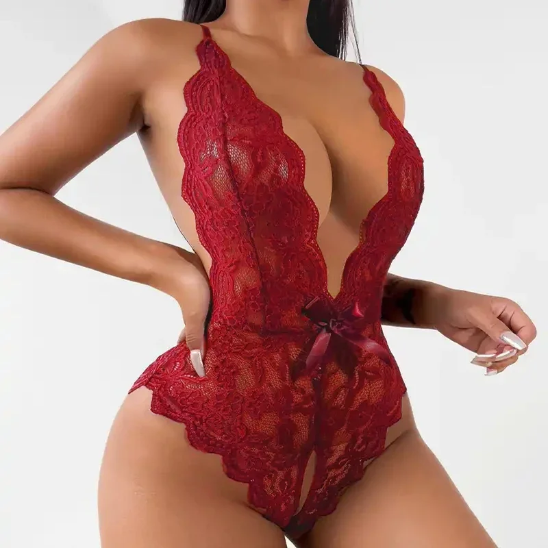 Sexual Crotchless Lingerie Woman Transparent Hot Lace Bodysuit Sexy Onlyfans Porn Underwear Hollow Out Pajamas Erotic Costumes