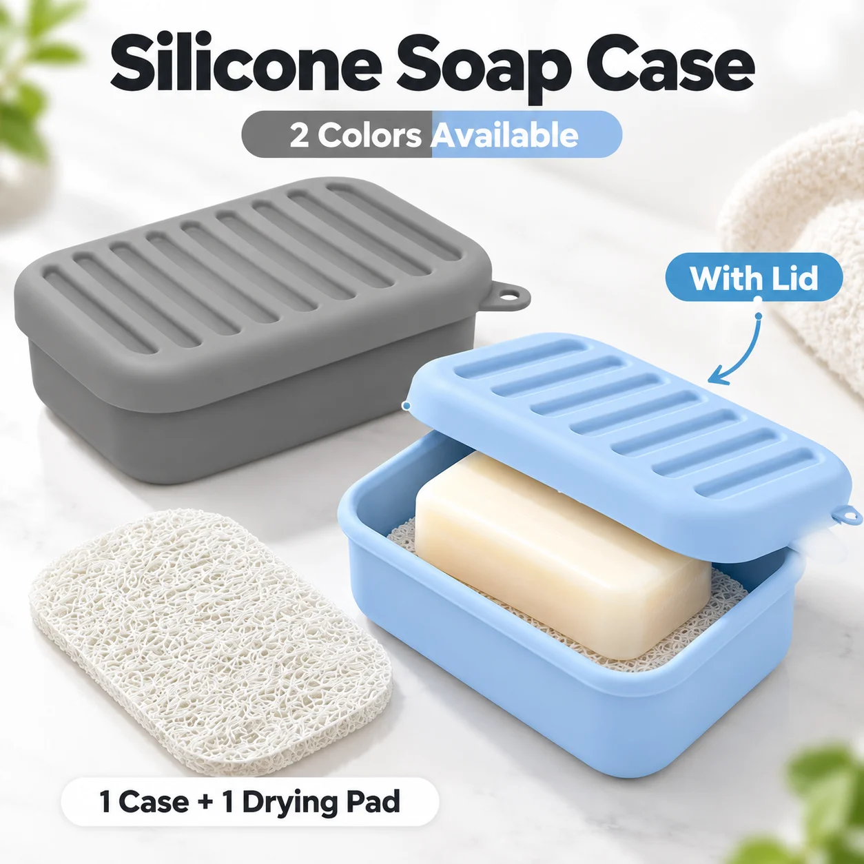 Travel Soap Case With Drainage Pad Silicone Soap Box With Lid Portable Bar Soap Holder For Camping Gym Shower Bathroom Home Use