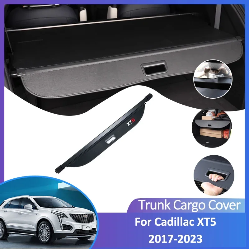 For Cadillac XT5 2017 2018 2019 2020 2021 2022 2023 Rear Trunk Cargo Cover Retractable Luggage Curtain With Logo Car Accessorie