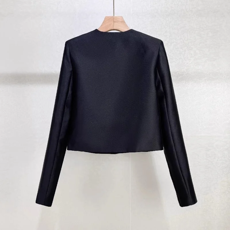 Manteau court épais à col rond pour femme, clouté de diamants, y2k, haute qualité, mode, veste droite de rue, nouvelle collection automne 2025