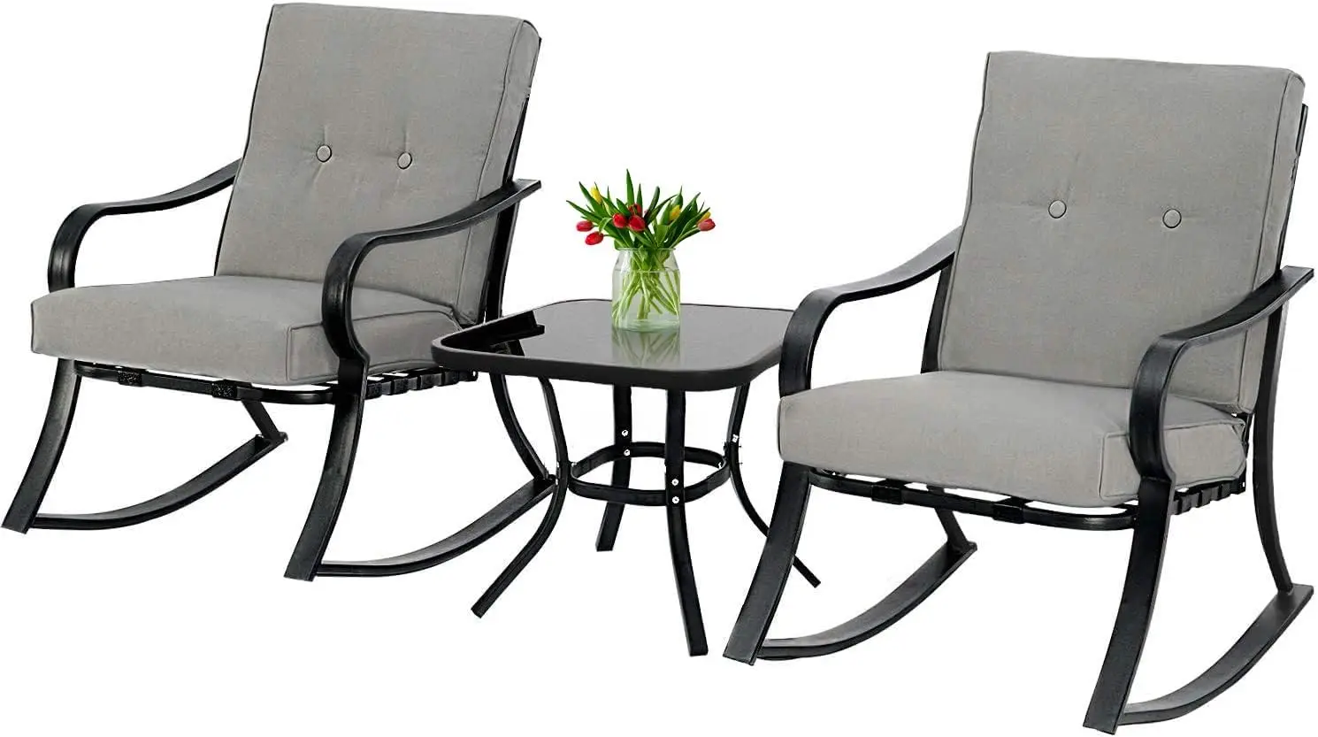 

3 Piece Patio Bistro Set Outdoor Rocking Chairs Set, Porch Patio Chairs Set of 2 with Coffee Table