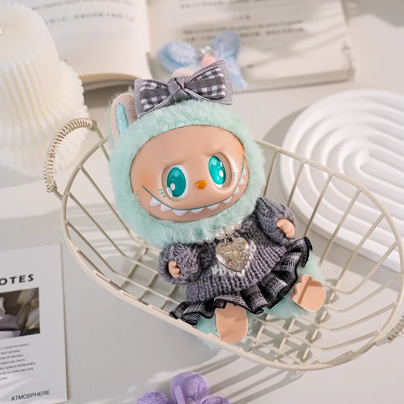 

(no doll)For 17cm Labubu Doll's Clothes Knitted shirt plaid short skirt bow for 1-3 Gen Labubu 17cm Mini Doll Cute Plush Doll