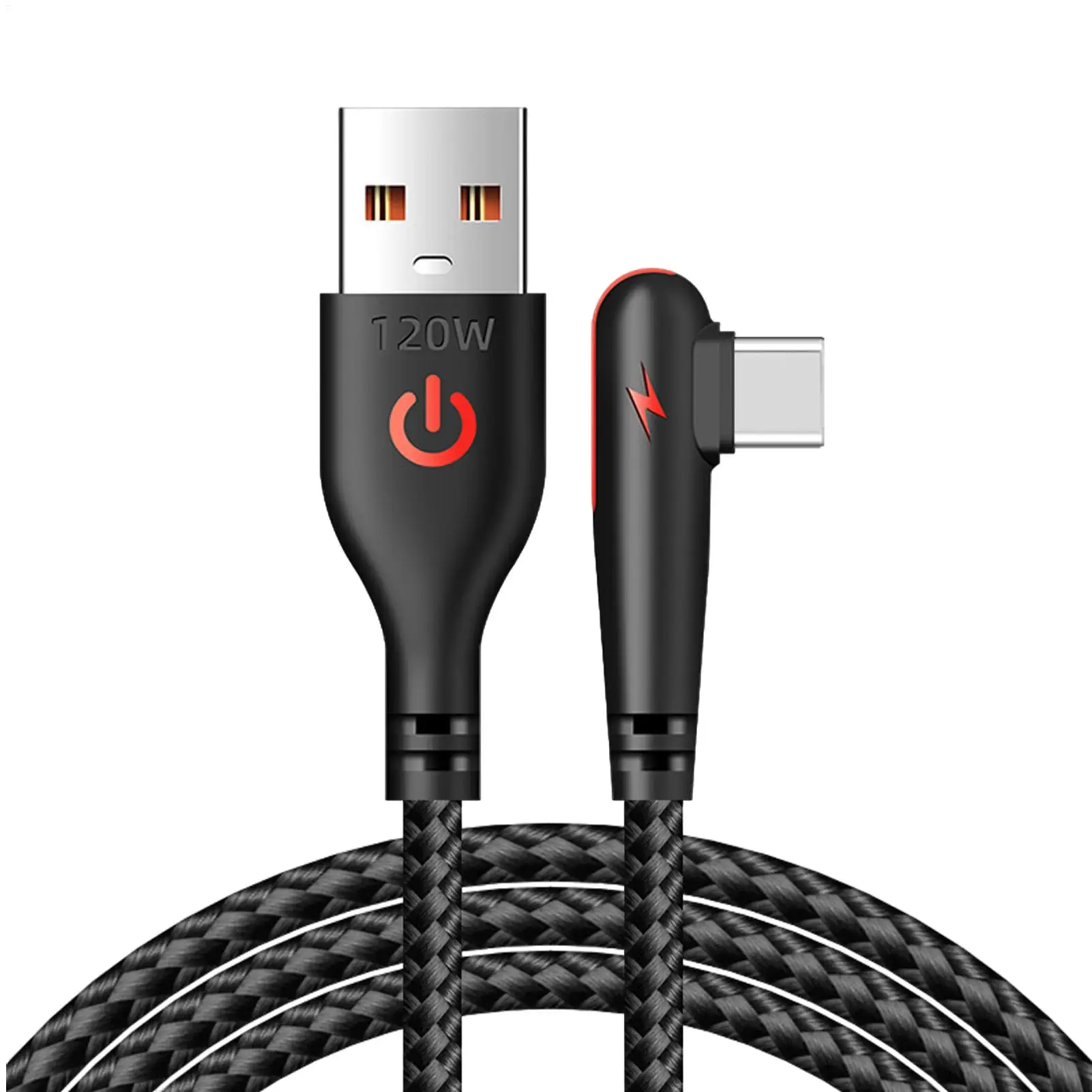USB C zu USB C rechtwinklig 120 W geflochtenes rechtwinkliges USB-C-Kabel USB-C-Kabel rechtwinkliges USB-C-Ladekabel Effizientes Laden