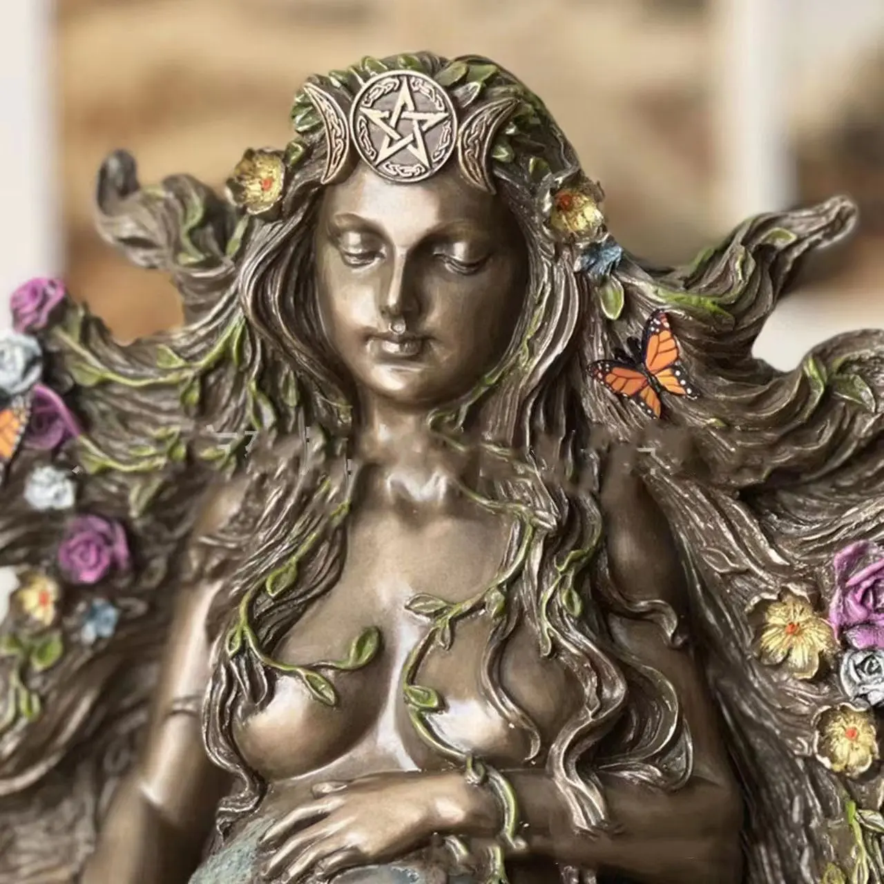 Hot Sale Mother Earth Statue Gaia Fairy with Butterfly Decor Mythic Buddha Figurine Goddess Healing Chakra Meditation Home Decor