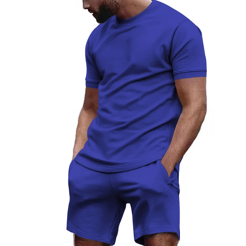 Casual Sport Einfarbig männer Set Sommer Kurzen ärmeln Schlank Rundhals T-shirt Und Shorts Zwei-stück männer kleidung Förderung