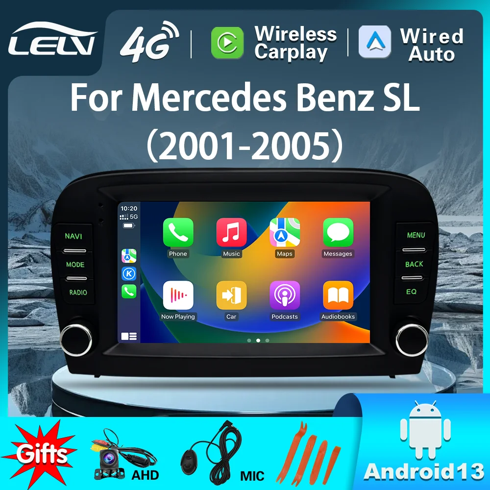 LELV 7 بوصة راديو السيارة اللاسلكية Carplay أندرويد السيارات نظام تحديد المواقع FM ستيريو مشغل وسائط متعددة لمرسيدس بنز SL 2001-2005