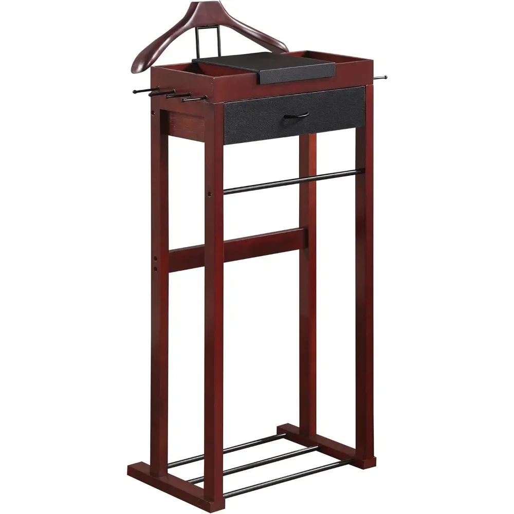 

Напольная деревянная вешалка-органайзер Winston с крючками, штангой для брюк, выдвижным ящиком, крючком для галстуков, подносом и полкой для обуви для мужчин