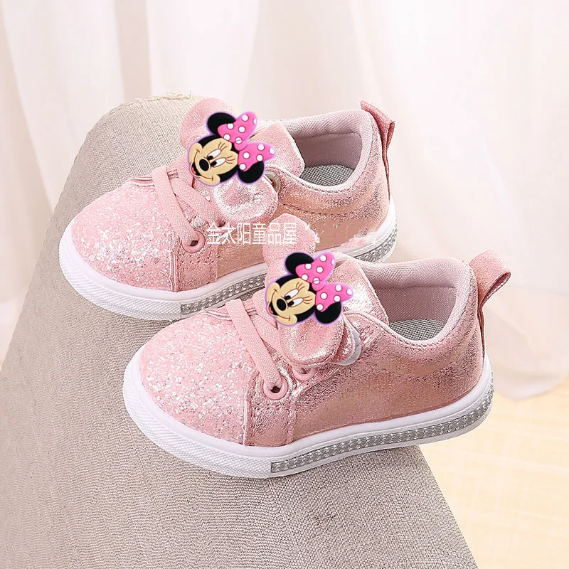 

Детские кроссовки с Микки Маусом для девочек, обувь для малышей Disney, детская повседневная обувь с рисунком Минни на нескользящей мягкой подошве