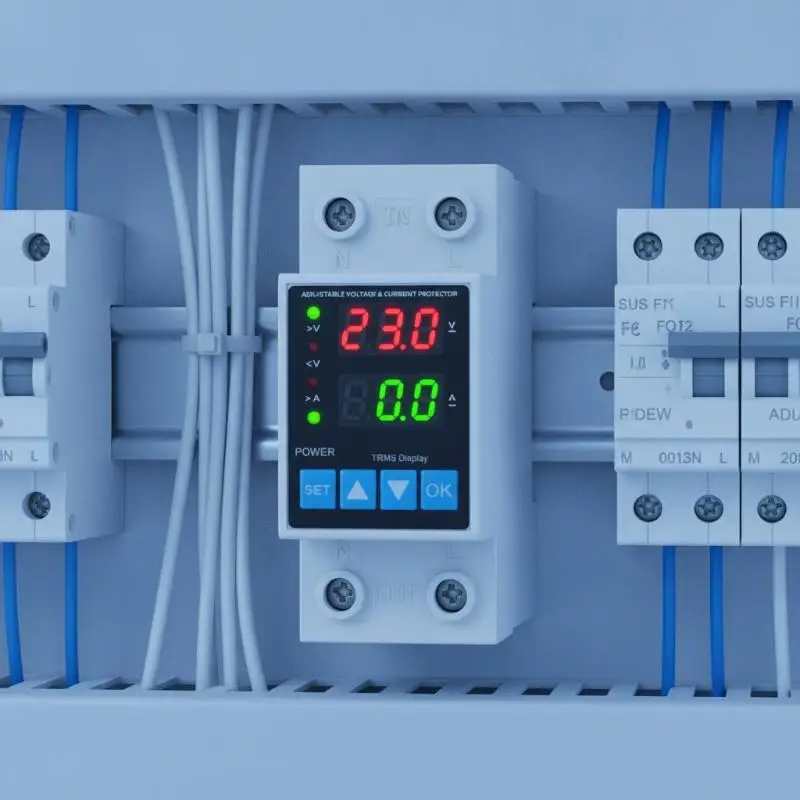 Rail Type Dual Digital Display Voltage Protector Adjustable Over Under Voltage Protection for Small Shop Electrical Circuit