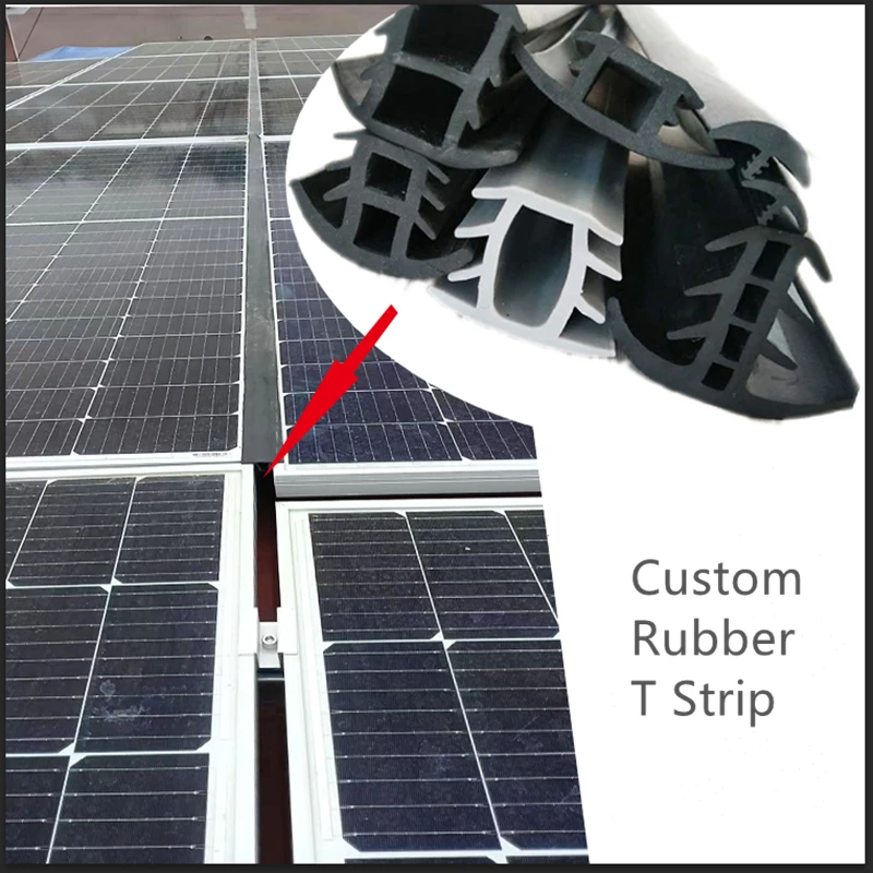 EPDM Rubber T Strip Gap Cover for Solar Photovoltaic Bracket Metal Cable Trench Monocrystalline Solar Panel Sealing Black