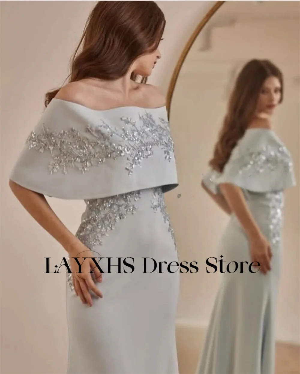 LAYXHS Vestidos de noite elegantes com ombro de fora, apliques de sereia, vestidos de baile femininos personalizados