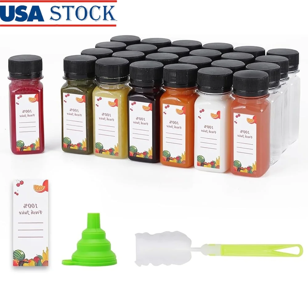 

150 pcs Reusable Plastic Juice Bottles 2 oz Water Containers with Caps Juicing Drinking Smoothies Tea Camping Parties