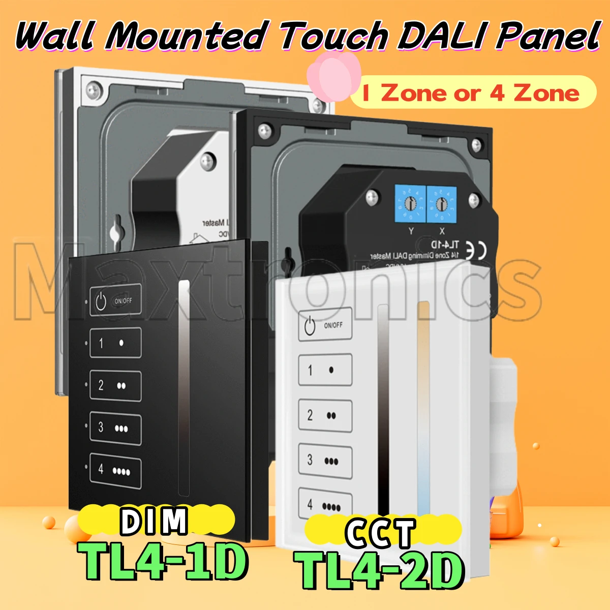 DC24V TL4-1D/TL4-2D Wall Mounted Touch Panel 1 or 4 Zone 1/4 DALI address with RF 2.4G DIM/CCT DALI Master for LED Strip Light