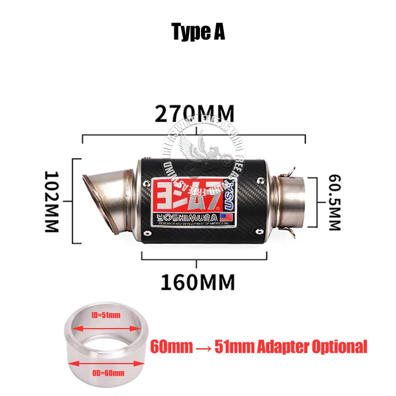 Universal 51/60mm Large Pipe Diameter Carbon Fiber Yoshimura Motorcycle Exhaust Muffler Pipe for GP Projcet Racig Exhaust Modify