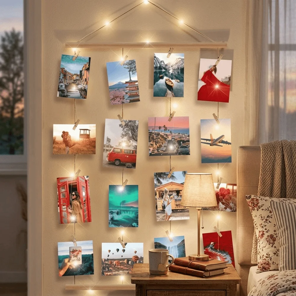 Includes Clips Hanging Photo Display Minimalist Handcrafted Wooden Hanging Photo Clip Decorative DIY Wall Decoration Frame