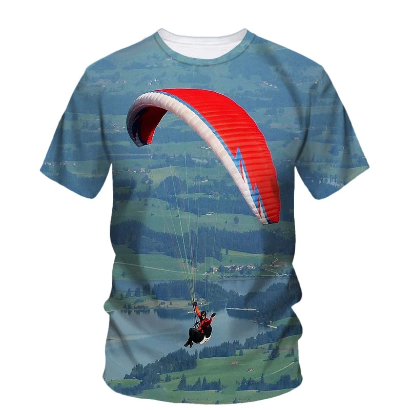 3d Printed Parachute Paraglider T-Shirt For Men Summer Fashion Street Tees Classic Round Neck Plus Size Short Sleeve T Shirts