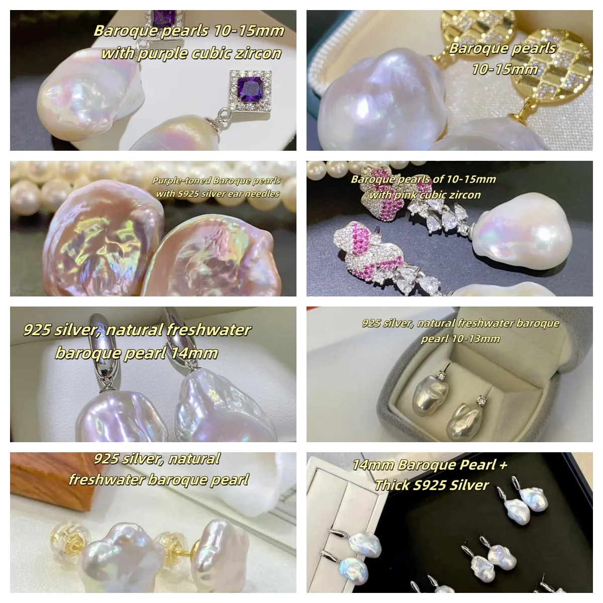 

Certificate 925 Silver Natural Baroque Pearl Jewelry Irregular Freshwater Aurora White Pink Pearl Ear Stud Drop Dangle Earrings