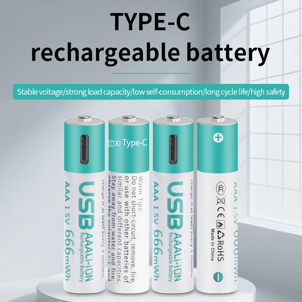 kuugro USB 1.5V AAA Rechargeable Lithium ion Batteries 666mWh 1.5V aaa Li-ion Battery