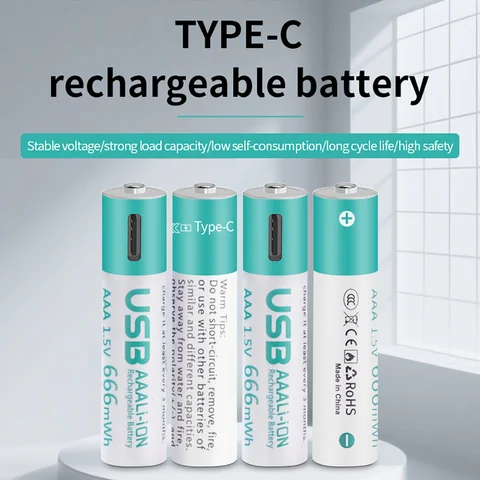 kuugro USB 1.5V AAA and AA  Rechargeable Lithium ion Batteries 1.5V 2800mWh aa Li-ion Batteries+666mWh 1.5V aaa Li-ion Battery