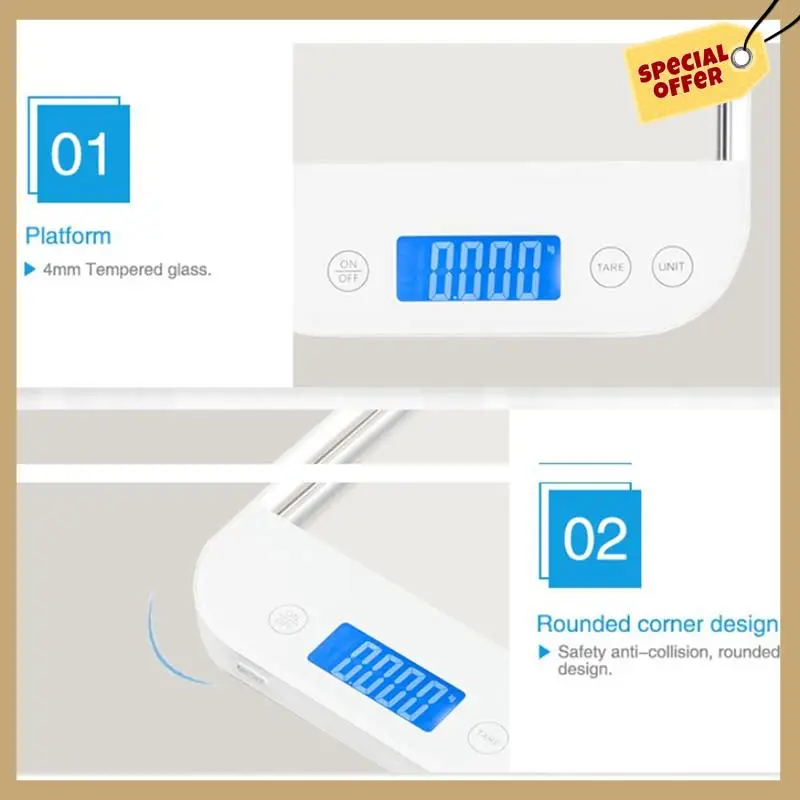 

Classy-Food Scale Digital Scale Ounces Grams Rechargeable Waterproof Anti-Collision Glass Panel Charging Baking Scales B Easy In