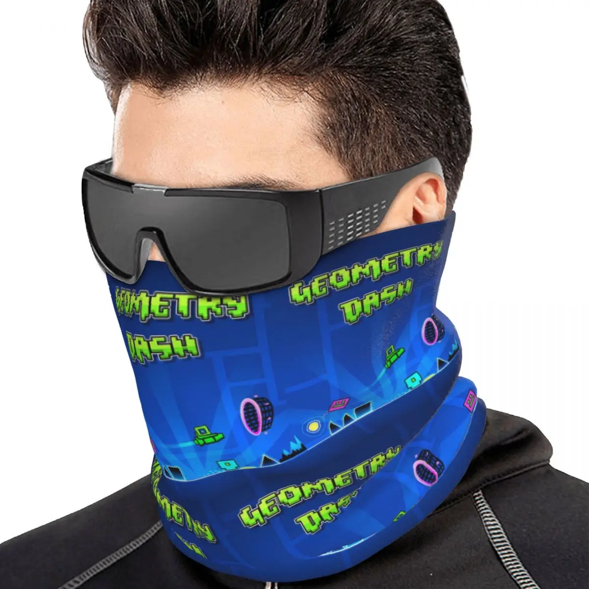 Video Game Geometry Dash Multifunctional Elastic Neck Gaiter Wind Proof Face Cover Bandana Unisex for Motorcycle Hiking Fishing