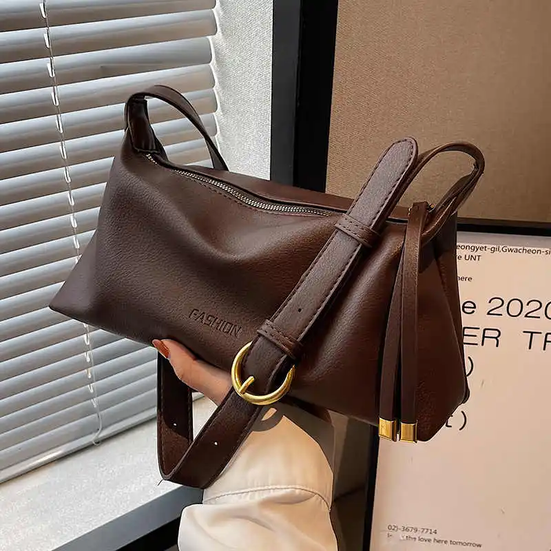 

Vintage Texture Crossbody Bags For Women Trendy Versatile Large Capacity Soft Leather Single Shoulder Underarm Bags Female