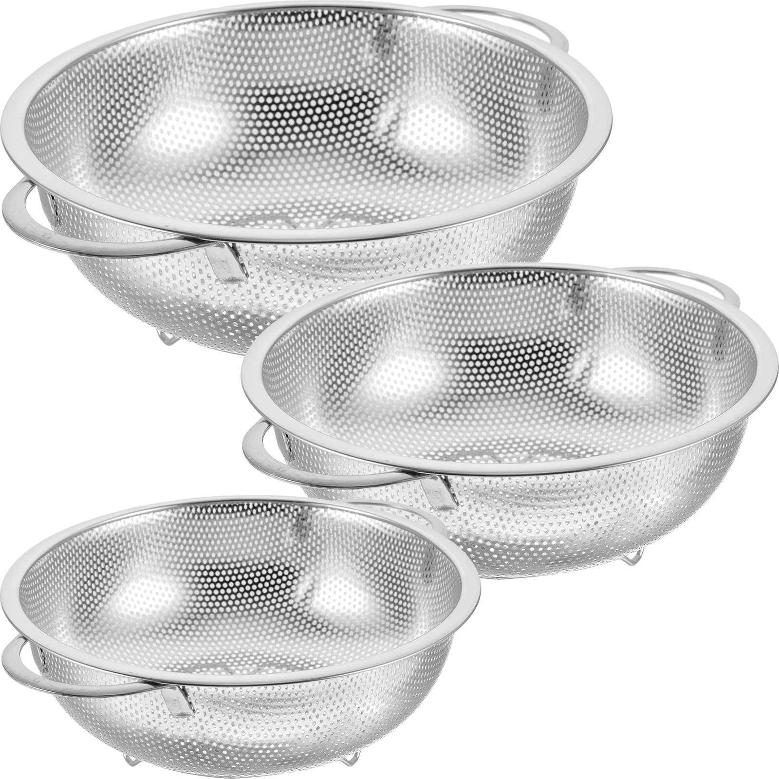 

3Pcs Stainless Steel Rice Wash Basket Fine Mesh Strainer Double Handle Kitchen Fruit Vegetable Drain Basket Colander