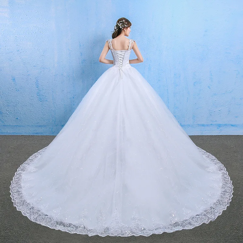 Abito da sposa bianco MANRAY Sexy scollo a v in pizzo Applique corte treno abito da ballo abiti da sposa principessa Vestido De Noiva Plus Size